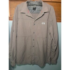The North Face Mens Brown Pinstripe Long Sleeve Roll Tab Hiking Shirt‎ Large